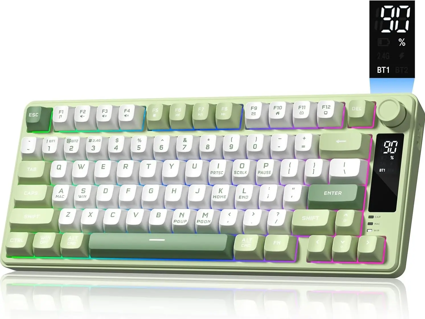 Womier DK75 75% Wireless Gaming Keyboard, RGB Backlit Creamy Keyboard with Media Knob, OLED Screen, Tri-Mode 2.4GHz/USB-C/BT5.0, Anti-Ghosting No-Conflict Silent Membrane Keyboard for MAC Windows