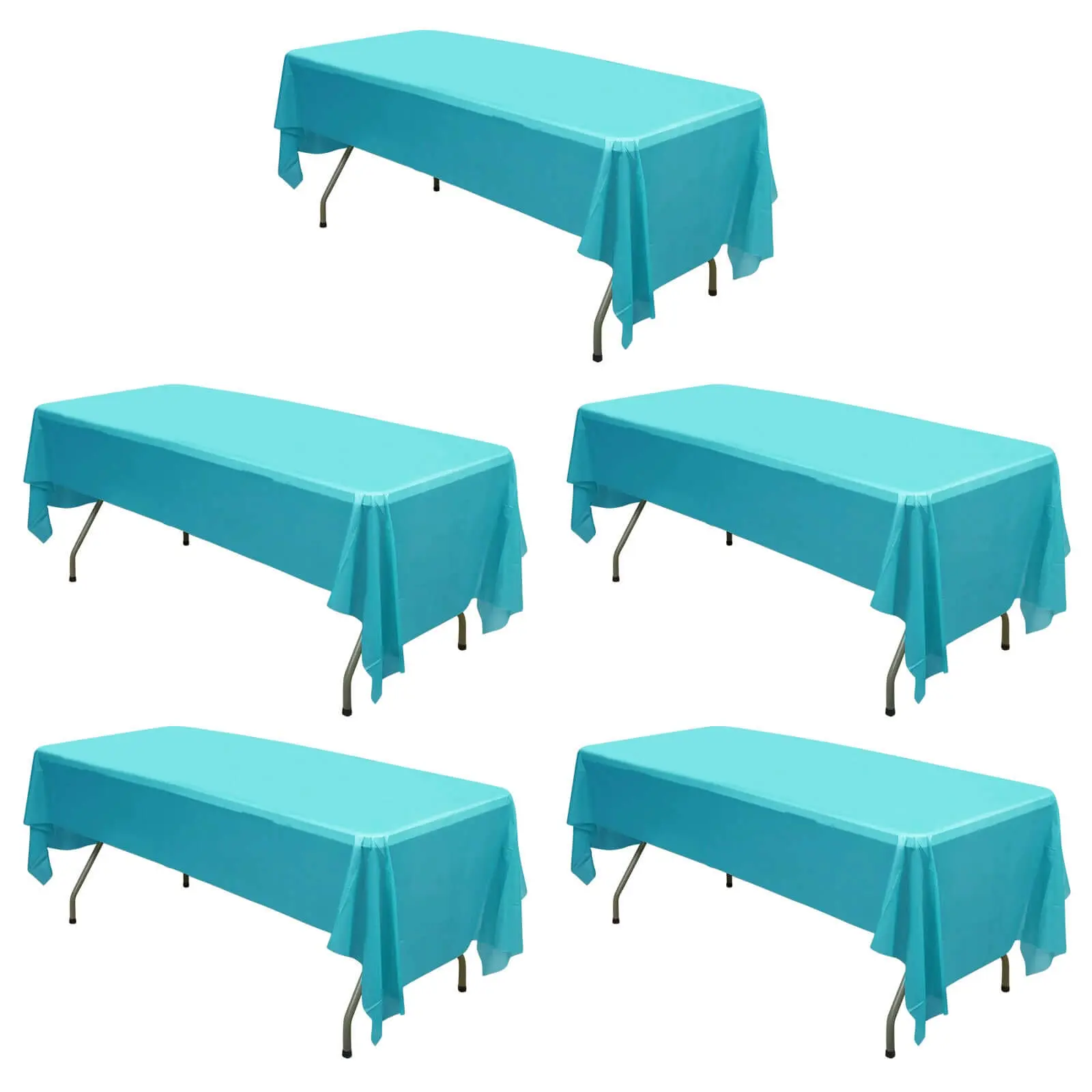 5-Pack Turquoise PVC Plastic Outdoor Tablecloths, Disposable Rectangle Party Decoration Supplies for Birthday, Wedding, Watch Party Gatherings, 54"x108", Rectangular