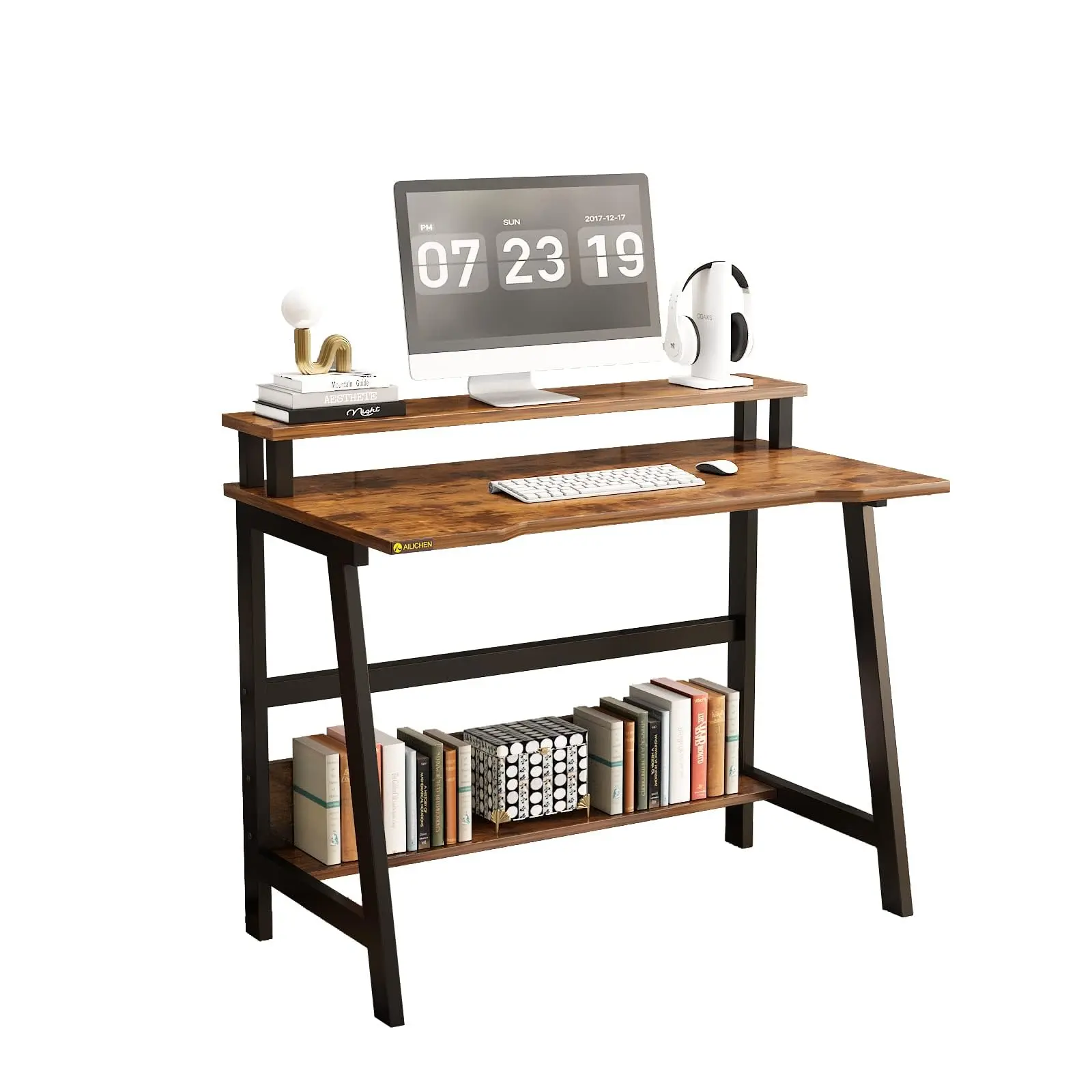 Computer Home Office Desk, 31.5" Desk for Small Spaces with Storage Shelf,Small Computer Desk with Monitor and Bookshelf, Modern Simple Style Laptop desk ， Organization Work Essentials Durable Materials
