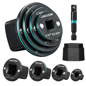 【Fathersdaygift】LIBRATON Low Profile Impact Socket Adapter Set, 5pc Magnetic Drive Converter Kit for Tight Space (1/4" to 3/8", 3/8" to 1/2", 1/2" to 3/4", 3/4" to 1", & 1/4" Hex Adapter) for Impact Wrench and Drill