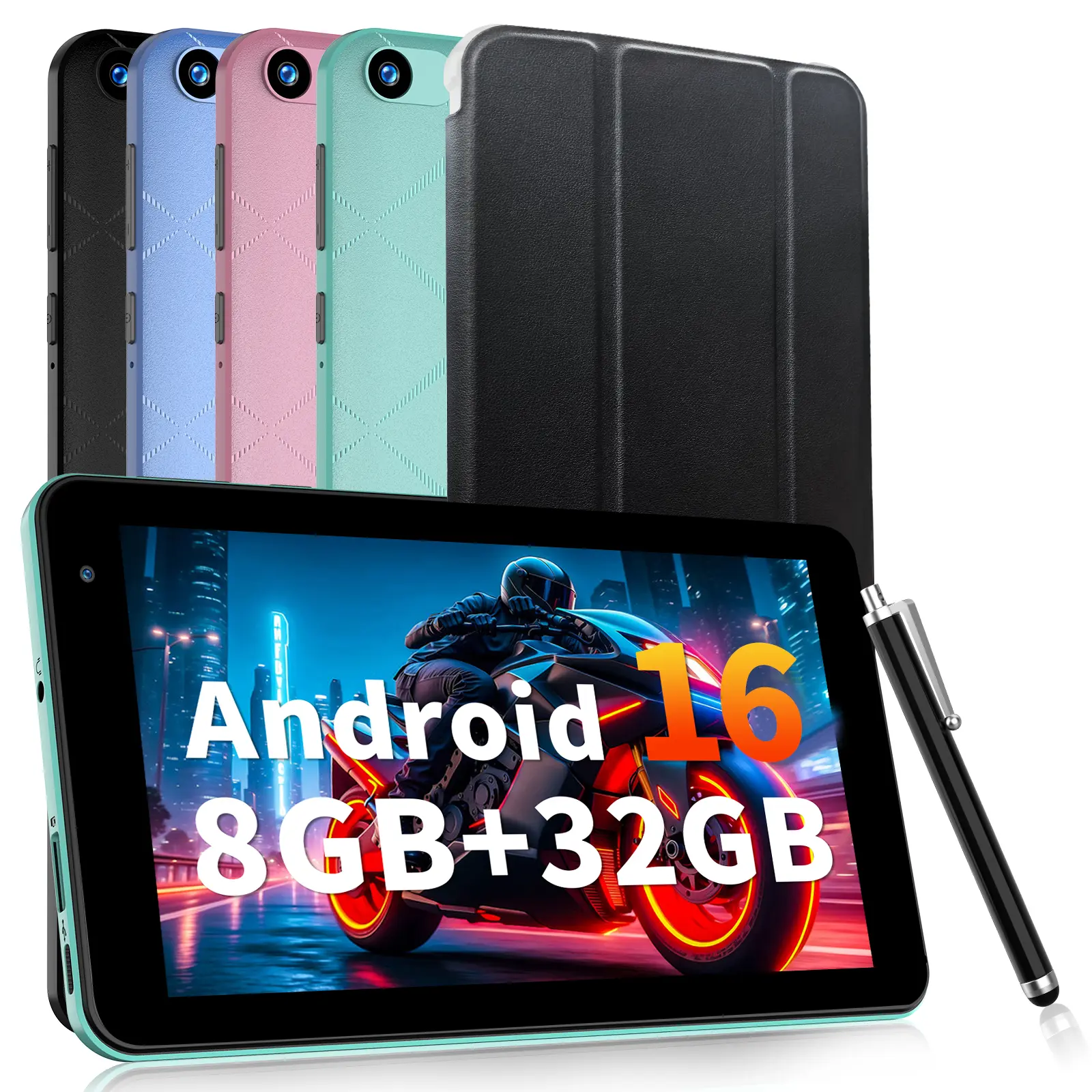 [Back To School] PRITOM 7 Inch Compact Android 16 Tablet 8GB Memory 3GB RAM Plus 5GB Extended 32GB Storage with Protective Case and Touch Stylus Portable Tablet for Reading Travel and Streaming