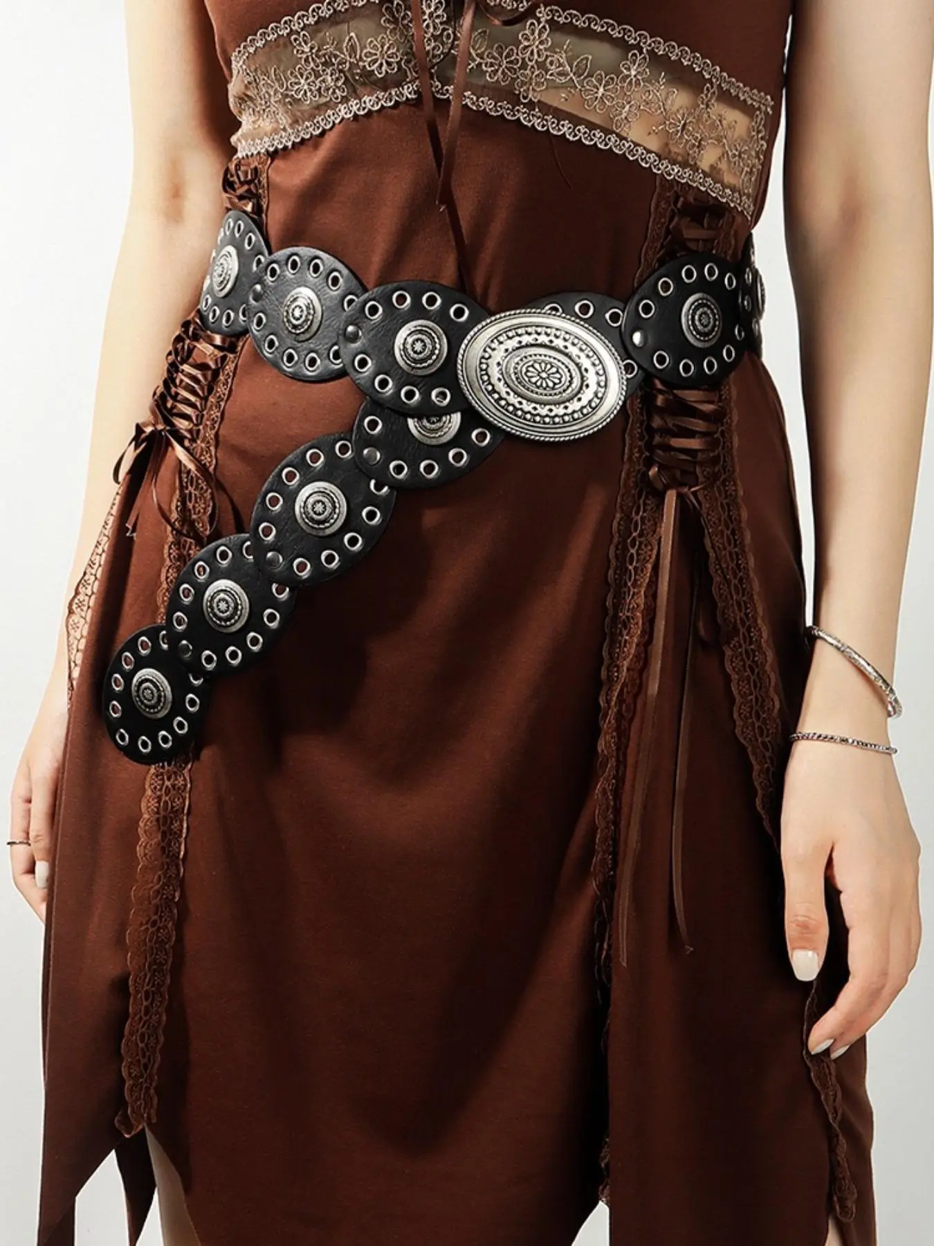 Women's Ethnic Pattern PU Leather Belt, Fashionable Metal Decor Wide Belt for Jeans, Casual Waistband for Daily Clothing Decor, Trendy Exquisite Belt for Gift, Chunky Belt, Statement Belts