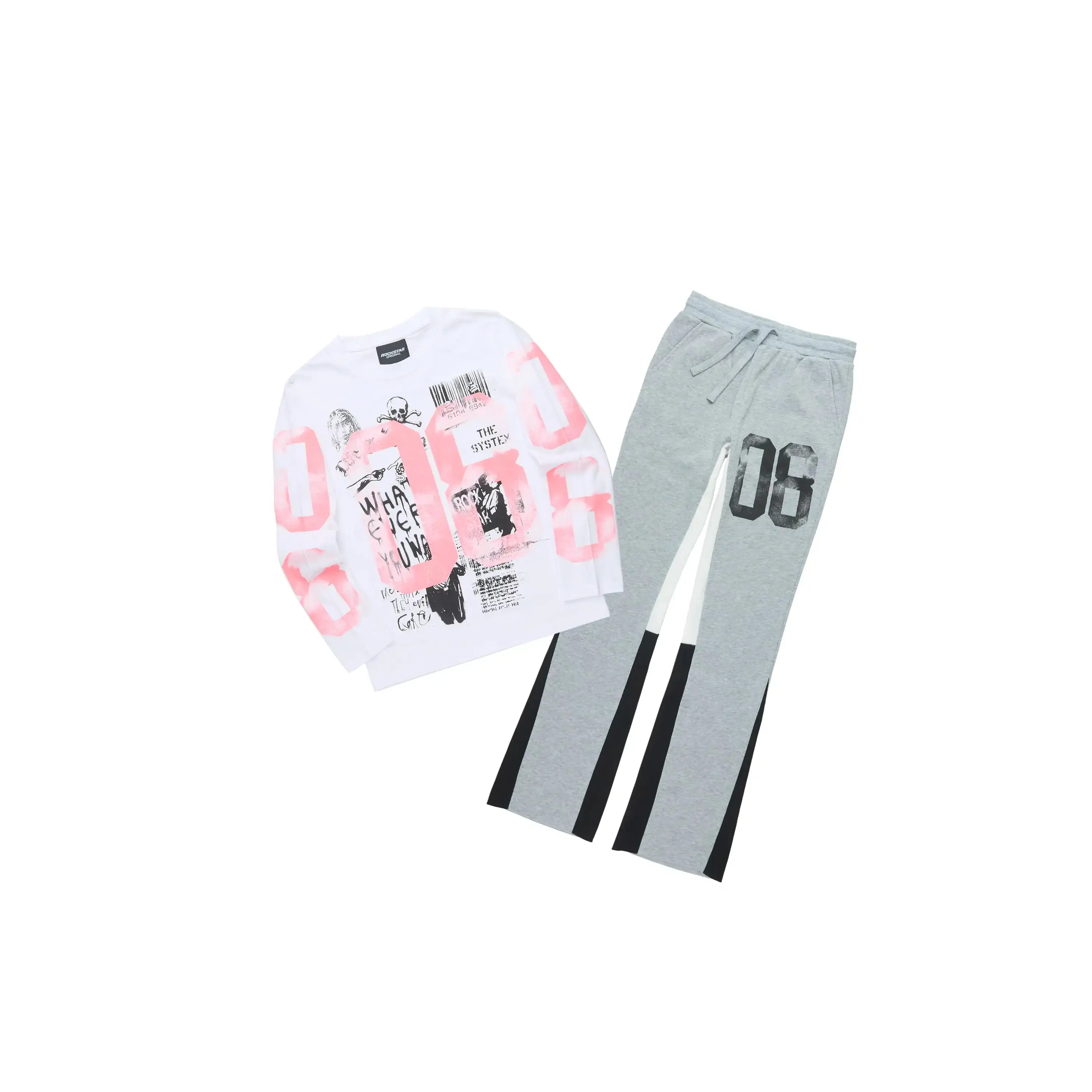 Girls Kammy White/Grey L/S Graphic T-Shirt Track Set