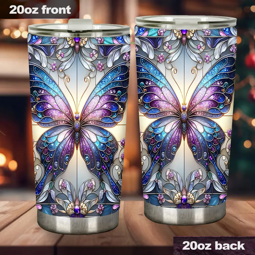 Stained Glass Butterfly 20oz Tumbler Travel Coffee Mug Mothers Day Gifts for Women Mom Birthday Gifts for Her