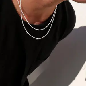 Tewiky Men's 2mm/3mm Twist Rope Chain Necklace 16/18/20 Inch Sparkling Layered Choker Trendy Silver Hypoallergenic Fashion Gift Modern Versatile Accessories