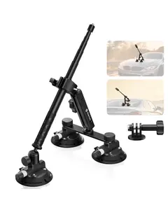 Triple Suction Cup Car Mount for Insta360 X5/X4/X3 with 1.2m Selfie Stick Heavy Duty Action Camera Mount for GoPro Car Shooting