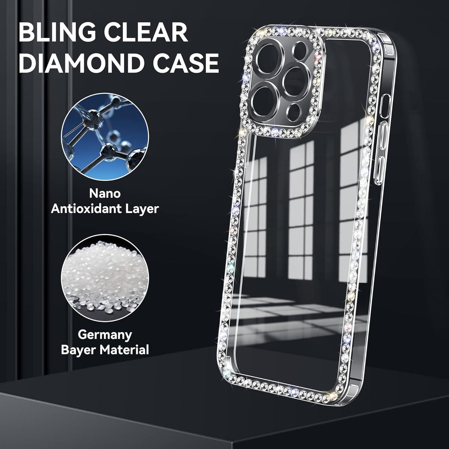 【Fashion iPhone Case】Bling Diamond Rhinestone Clear Phone Case, 3D Glitter Sparkle Gem Design, Soft Silicone Shockproof Anti-Scratch Cover, Cute Girly Protective Case for iPhone 12-17 Pro Max Plus