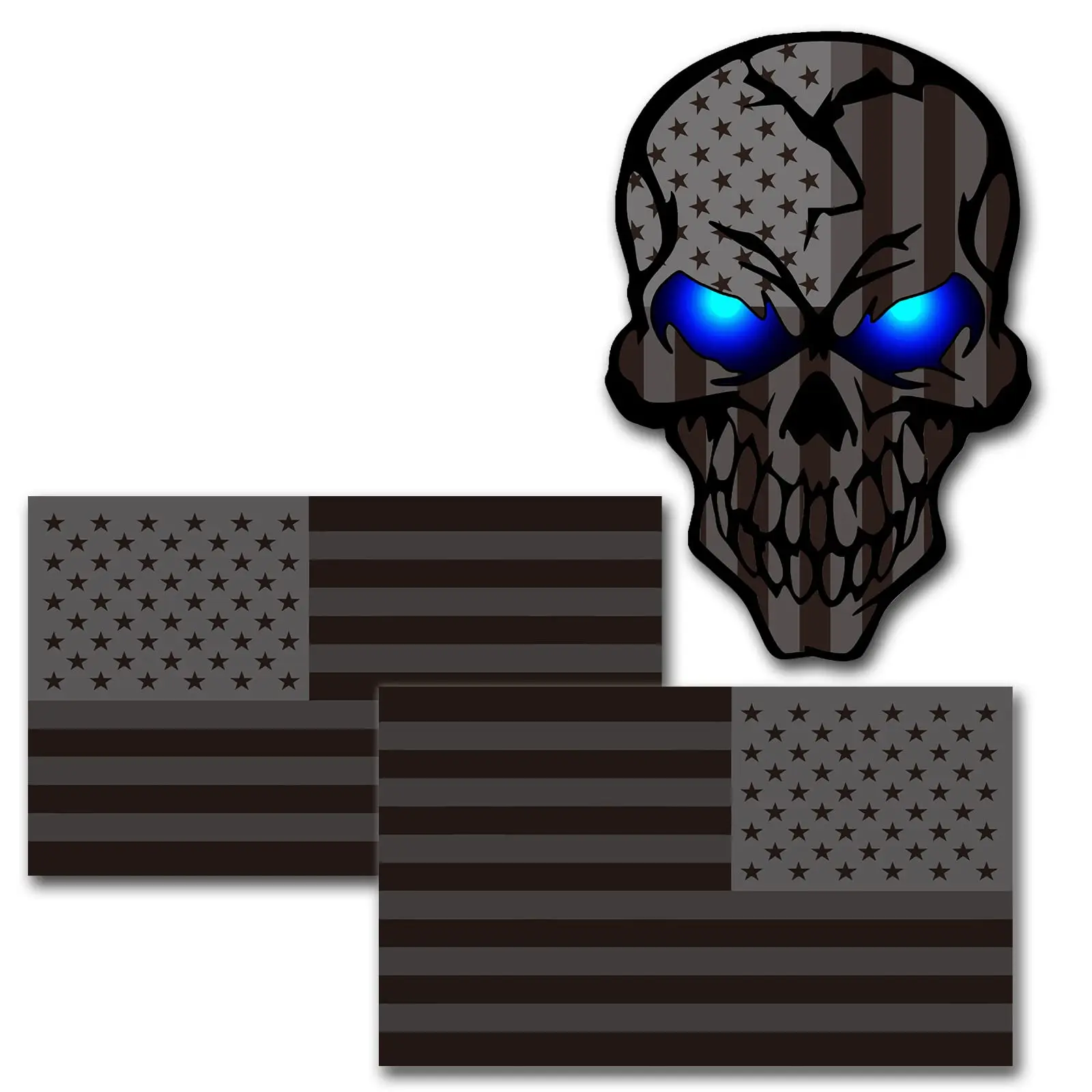 3 Pack 5.1"reflective All Black Flag Sticker  Decal With Flags Uv Fade Resistant Vinyl Car Stickers For Van Women Men Laptop Skateboard Bike Bumpe