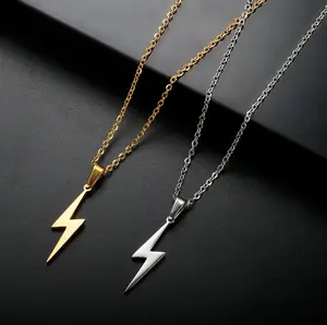 Quality Stainless Steel Super Lightning Bolt Pendant Power Necklace