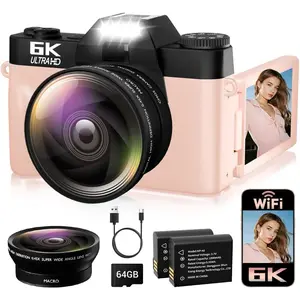 6K Digital Camera for Photography Autofocus, 64MP WiFi Vlogging Camera for YouTube with 3" 180? Flip Screen 16X Zoom, 64GB SD Card & 2   Compact Travel Camera for Beginners Teens