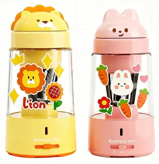 COMIX Fully Automatic Electric Pencil Sharpener - Rechargeable 1800mAh 3.7V, Hand-free Operation, In/Out Function, 6-8mm Pencil Fit, 3 Sharpness Settings, Adjustable Nibs, Kid-safe, Shaving Container, Ideal for Homework, Penmanship (Office Stationery), Re