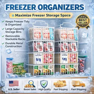 Classic Stackable Waterproof Freezer Organizer Bins, Large-Capacity Heavy-Duty Rust-Resistant Metal Baskets with Airflow Design for 5-7 Cu Ft Chest Freezers, Space-Saving Removable Easy-Access Storage (2/4/6/8 Pack)