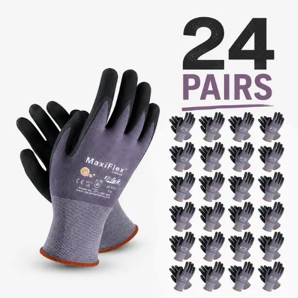 24 Pairs - Safety Works Maxiflex Ultimate Nitrile Glove Maxi Gloves PIP - Maxi Flex Gloves - Work Gloves Breathable MaxiFlex glove