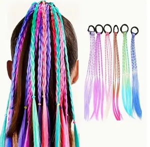 6pcs Girls' Hair Extensions - Colorful Braided Wigs with Elastic Bands, Straight Style Hair Accessories for Ponytails, Buns & Updos, Durable & Comfortable for Parties, Weddings, Photo Shoots, Hair Wigs, Party Hairpiece, Hair Extension For Women