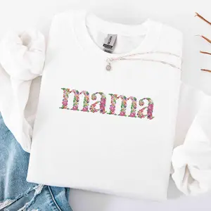 Embroidered Floral Mama Sweatshirt, Mothers Day Gift for Mom, Flower Mama Crewneck, Aesthetic Mom Sweatshirt, Minimalist Mom Shirt