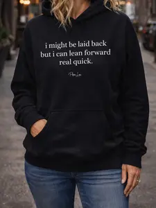 Women's Lean Back Graphic Hoodie, Soft Knit Cotton-Polyester Blend Sweatshirt with Pouch Pocket and Double-Lined Hood, Yarn