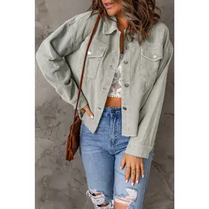 Light Green Cropped Corduroy Jacket