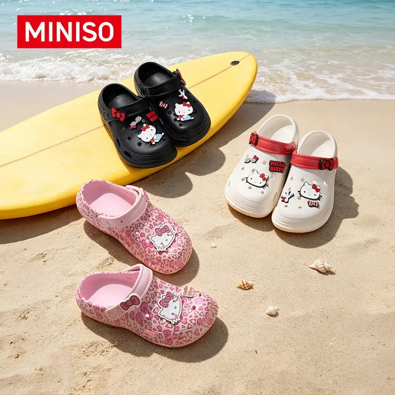 [back to school]MINISO Hello Kitty Leopard Print Pink Platform Clogs for Women - Cute Kawaii Thick Sole Slippers, Non-Slip EVA Footwear, Lightweight Animal Print Slides, Summer Outdoor Daily Shoe, Ideal Gift for HK & SR Fans