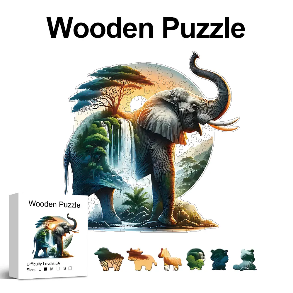 Elephant Wooden Puzzle for Adults, Unique Shaped Pieces, Exquisite Gift Box, Brain Exercise, Room Decor, Holiday Gifts, Christmas Gifts