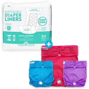 , Washable Female  Diapers (X-Small, 3 Count) with Disposable Diaper Liner Inserts (30 Count)