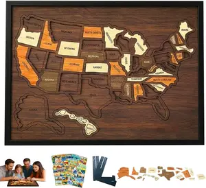 Wooden USA Travel Map Puzzle Gift - Hanging Home Wall Art Decor, Journey Tracker Pin Board with Element Stickers, Stand Holder & Frame for Memory Keeping father son high school graduation gift