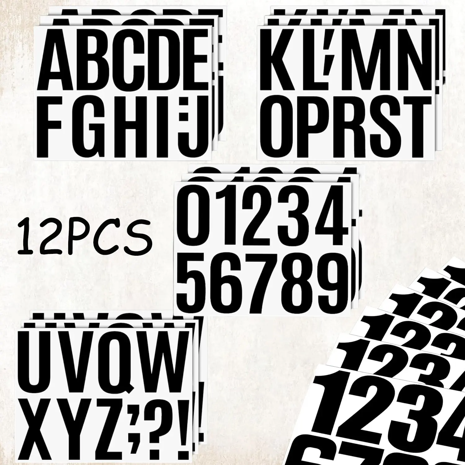 12 Sheets Self-Adhesive Letter Stickers,4 Inch Mailbox Numbers Stickers,Waterproof Numbers Stickers,for Mailboxes,Windows,Doors,Signs,Home,Black, Weatherproof, Twelve Sheets