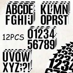 12 Sheets Self-Adhesive Letter Stickers,4 Inch Mailbox Numbers Stickers,Waterproof Numbers Stickers,for Mailboxes,Windows,Doors,Signs,Home,Black, Weatherproof, Twelve Sheets