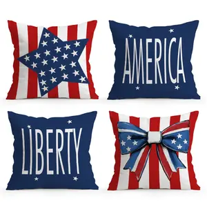 4pcs Independence Day Decoration Pillow Covers, Washable Cushion Covers, Single-Sided Print, No Insert, Suitable for Living Room Bedroom Home Decor, All Seasons