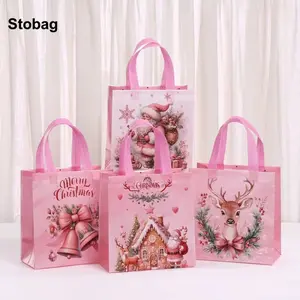 StoBag 8/20pcs Merry Christmas Non-woven Gift Tote Bag Kids Children Fabric Packaging Handbag Waterproof Storage Reusable Pouch