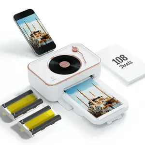 Hanin CP6000 Photo Printer Bundle – 108 Sheets 4x6" Paper & Ribbon, Instant Printer for Smartphones, Bluetooth Speaker, Gramophone Design