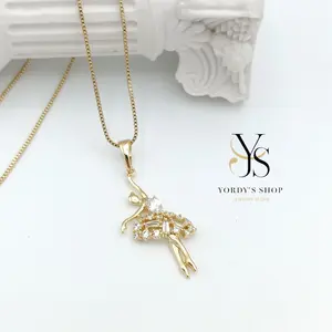 Yordy Ballerina Charm Chain 14k Gold Plated Adjustable Length 18-20 Inches Elegant Fine High Quality Design Fashion Necklace