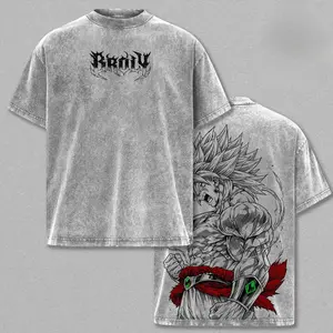 Mens Oversize Fit Short-Sleeve T-Shirt, DBZ Broly The Legendary Retro Vintage Washed Round Neck Heavyweight Cotton Top, Digital Print & Hot Stamp Unisex Streetwear Gym Pump Cover, Gift for Anime Fans