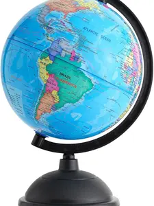 8-inch Rotating World Globe with Stand for Kids Learning, Spinning Earth Globe for Classroom Geography Education