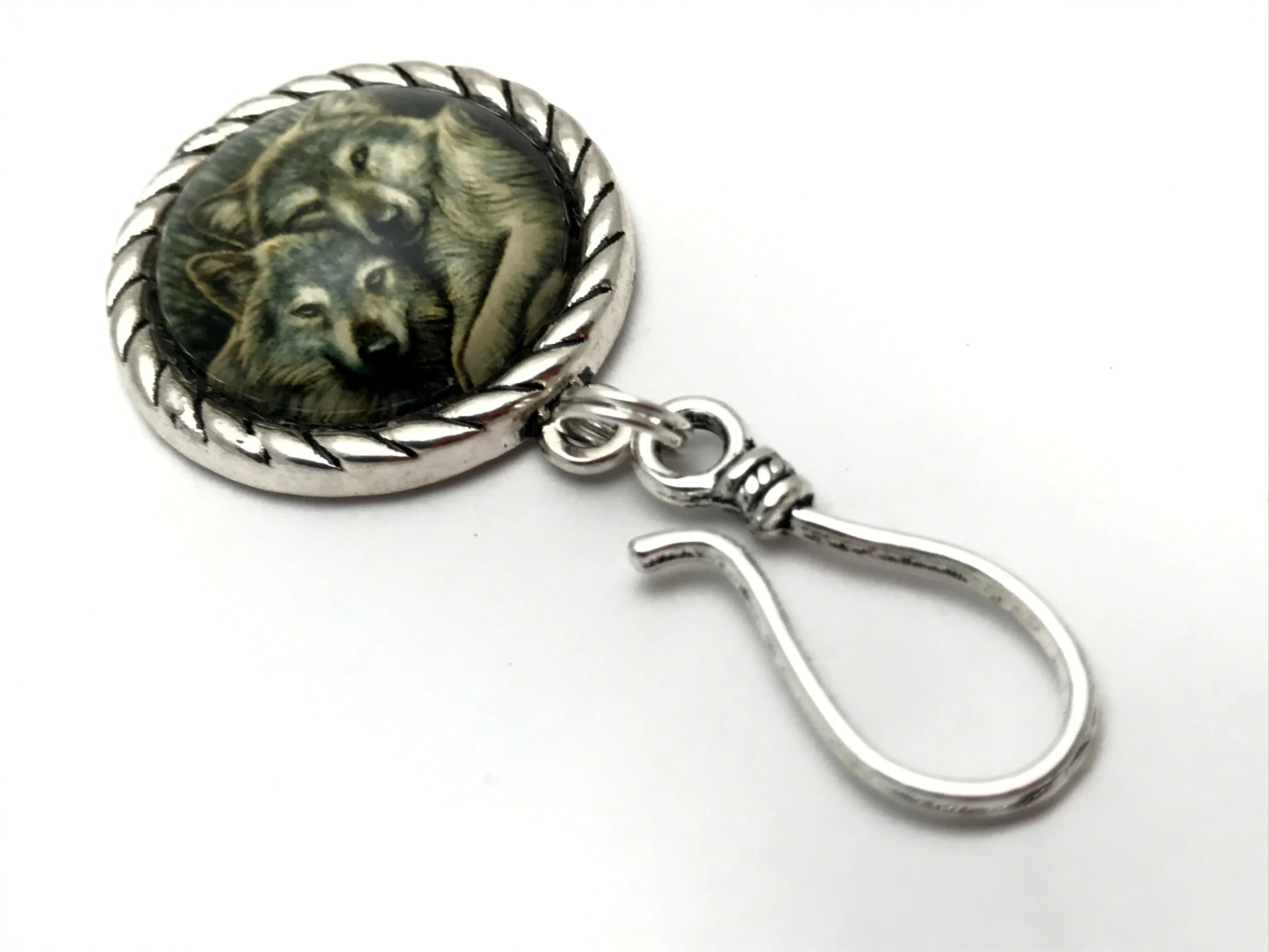Cuddling Wolves MAGNETIC Portuguese Knitting Pin- ID Badge Holder