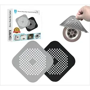 2 Pack Shower Hair Drain Catcher is Hair Stopper for Shower Drain with 4 Suction Cups Easy to Install Hair Catcher Shower Drain Suit for Bathroom Bathtub Kitchen (Grey & Black)