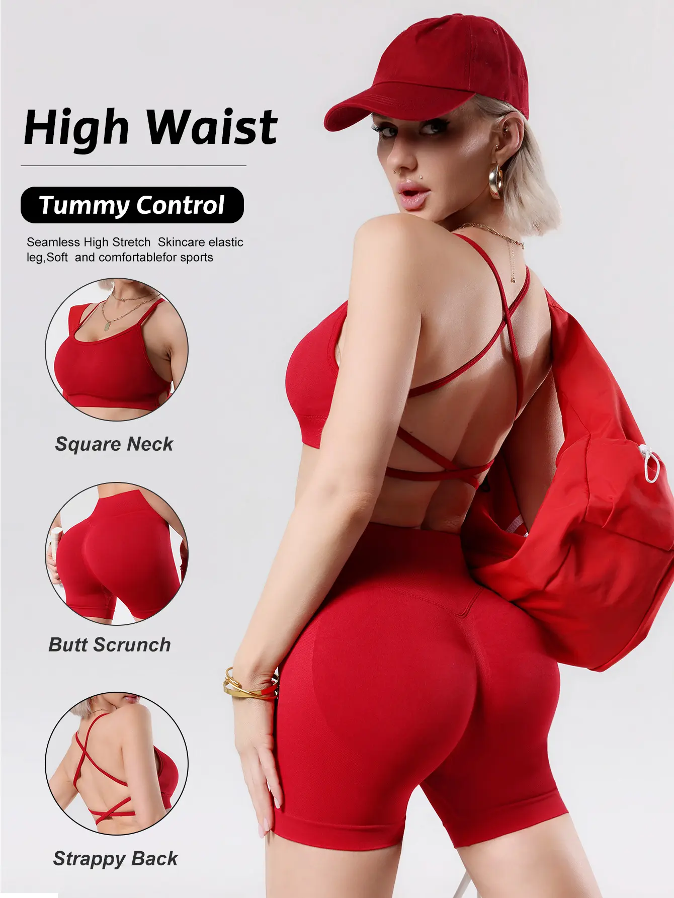 Women's 2-Piece Cross Back Sports Bra & High Waist exercise Shorts Set,    Tummy Control Compression Workout Outfit  , Quick Dry Breathable Yoga Gym Tracksuit, Butt Lifting Fitness Outfit (11 Colors)