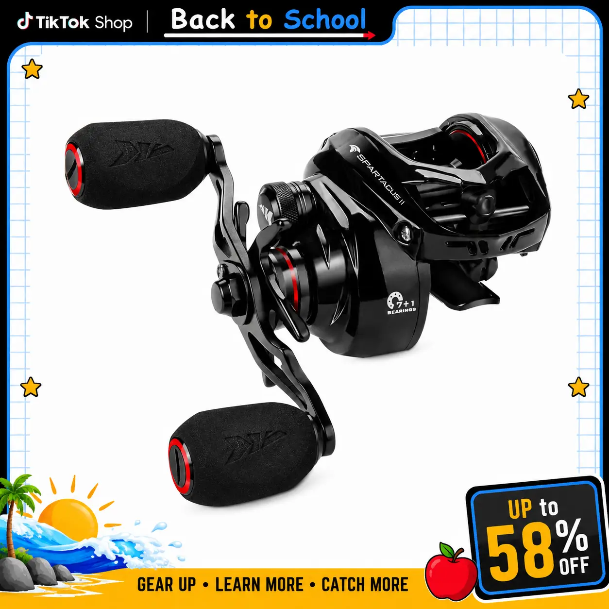 KastKing Spartacus II Baitcasting Fishing Reel, 6oz Ultralight Baitcaster Reel, Super Smooth with 17.6 LB Carbon Fiber Drag, 7.2:1 Gear Ratio, 39mm Palm Perfect Lower Profile Design SummerVibes,Summer Survivals,4th of july accessories summerv