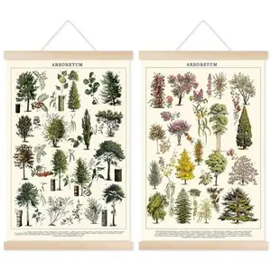 Chenkaiyang Vintage Tree Poster (2 Pcs), Green Tree Wall Art Prints, Rustic Retro Tree Chart, Living Room Decor