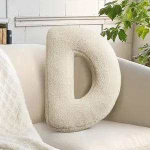 Alphabet D Throw Pillow Decorative Letter Pillow Cream  Lambs  Decor for Nursey  Bedroom (D, 14.9" Lx11.8 W)