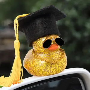 Cute Rubber Duck Car Dashboard Ornament with Mini Graduation Hat, Sunglasses, Necklace - College Graduation Gifts, Unique Car Interior Decoration, Party Favor