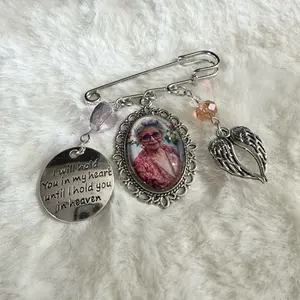 Custom Memorial Pins with Personalized Photo and Angel Wings Charm for Cherished Memories
