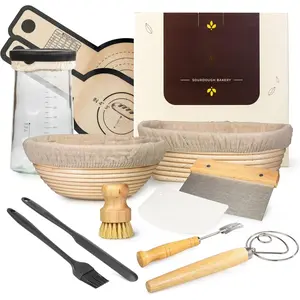 mplete Sourdough Starter Kit for Beginners - Sourdough  Kit with Banneton  Proofing Baskets & Bowls - Artisan  Making Kit with Starter Jar, Lame, Whisk - Full Baking Supplies Set