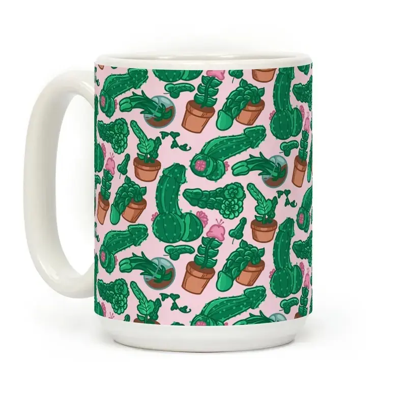 Plants Penis Catus Pattern Coffee Mug, Funny Adult Humor Naughty