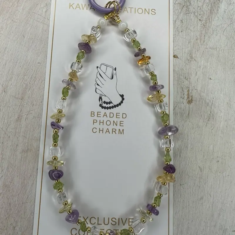 Kawaii Creations Natural Crystal Phone Chains/Keychains Handmade in USA -amethyst,clear quartz, aquamarine etc