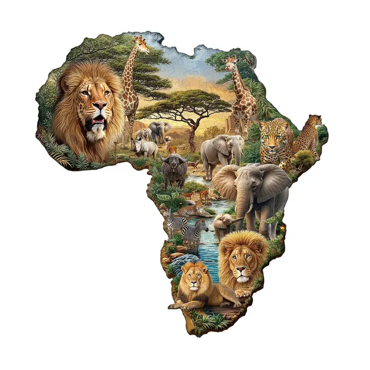 African Animals Wooden Jigsaw Puzzle, Challenging Puzzle Game for Kids & Adults, Puzzle Wooden Jigsaws
