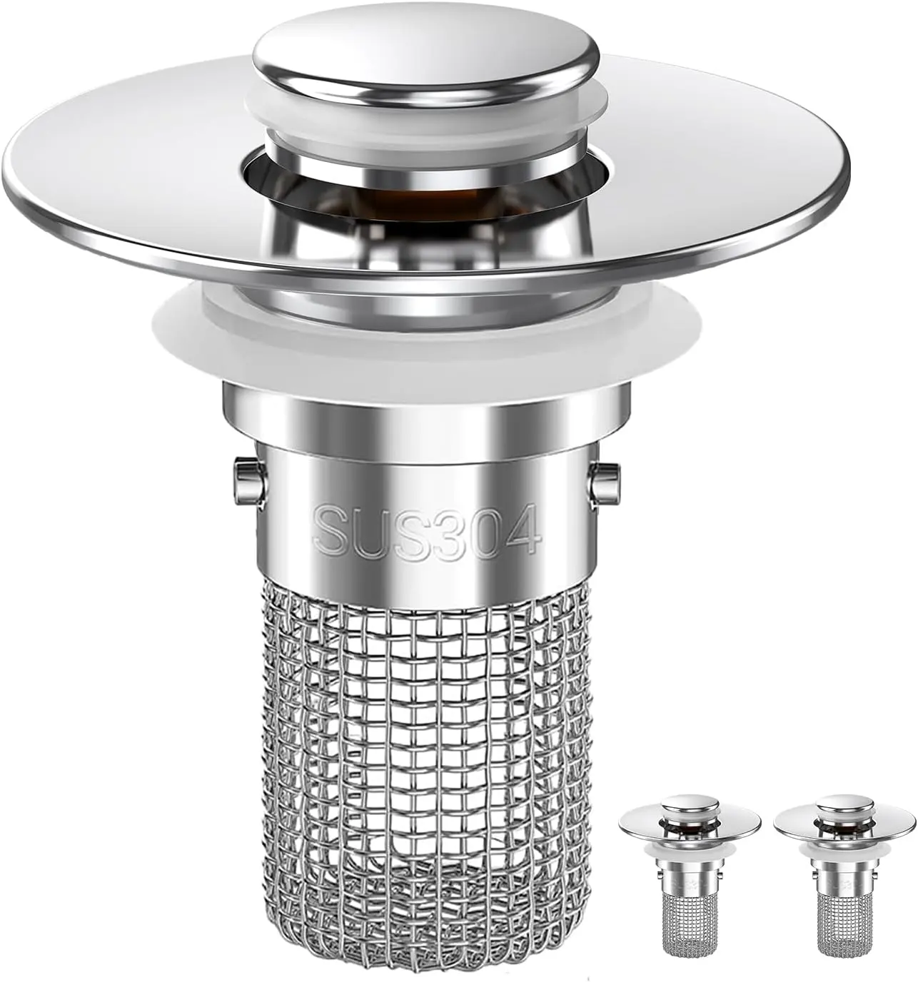 Sink Stopper Hair Catcher, Pop-up Sink Drain Strainer with Removable Stainless Steel Strainer Basket Hair Catcher, Bathroom Sink Strainer for Bathroom Sink Stopper Replacement. (2PCS)