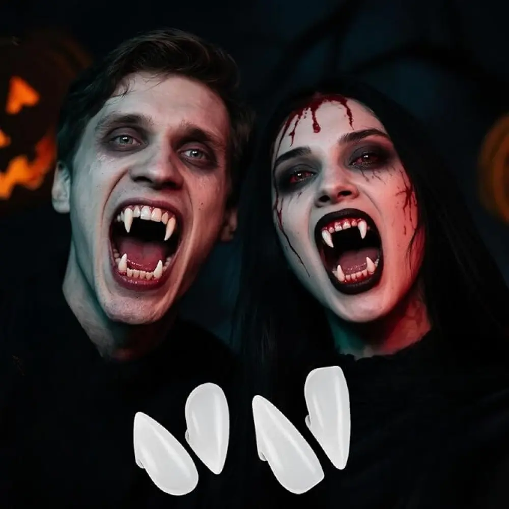 2 Pairs Adjustable Adult Vampire Fangs, Elegant Glow-in-Dark Denture Braces for Novelty Gag Toy Use