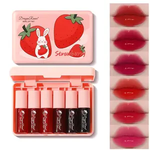 DragonRane Lip Tint Stain Set 6 Korean Velvet Moisturizing   Lip Gloss  Mini Liquid Lipstick SPF30 Waterproof Non-Stick Cup Lip & Cheek Stain Long Lasting Prep Berry Glossy Makeup
