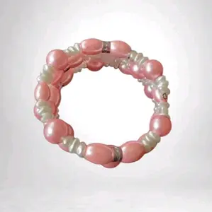 Pink and White Beaded Memory Wire Bracelet