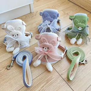 Cute Rabbit Bunny Design Bow Decor Pet Chest Strap, Harness Straps, 1 Set Pet Harness with Leash, Pet Supplies for Small Dogs & Cats, Dog & Cat Accessories